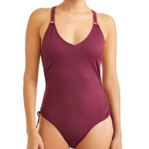 NWT Time and Tru Missy Side Shirred One Piece purple Size M